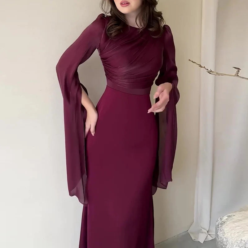 Elegant Satin Solid Robe Dress with Batwing Sleeves - Image 6