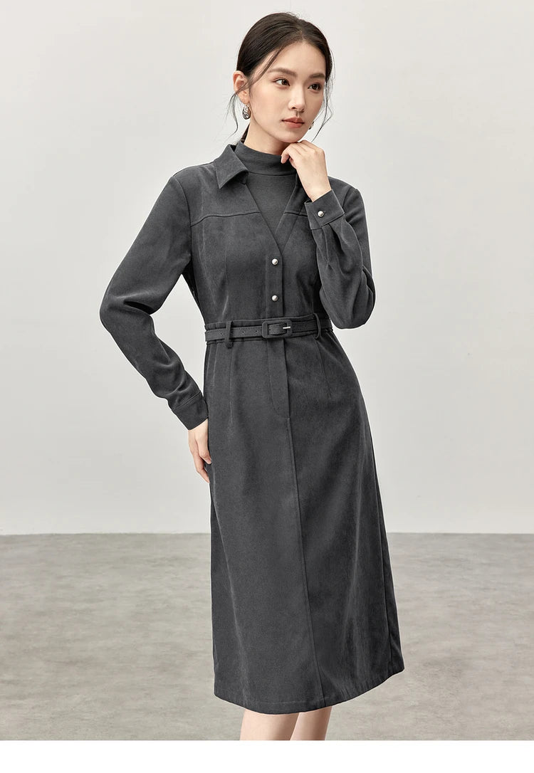 Chic Patchwork Knitted Women's Winter Dress with High Collar - Image 24
