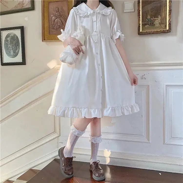 Women's Kawaii White Puff Sleeve Midi Dress - Image 9