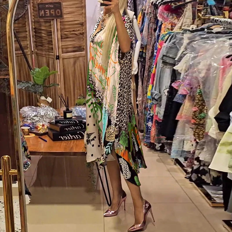 Casual Leopard Print A-Line V Neck Dress for Women - Image 6