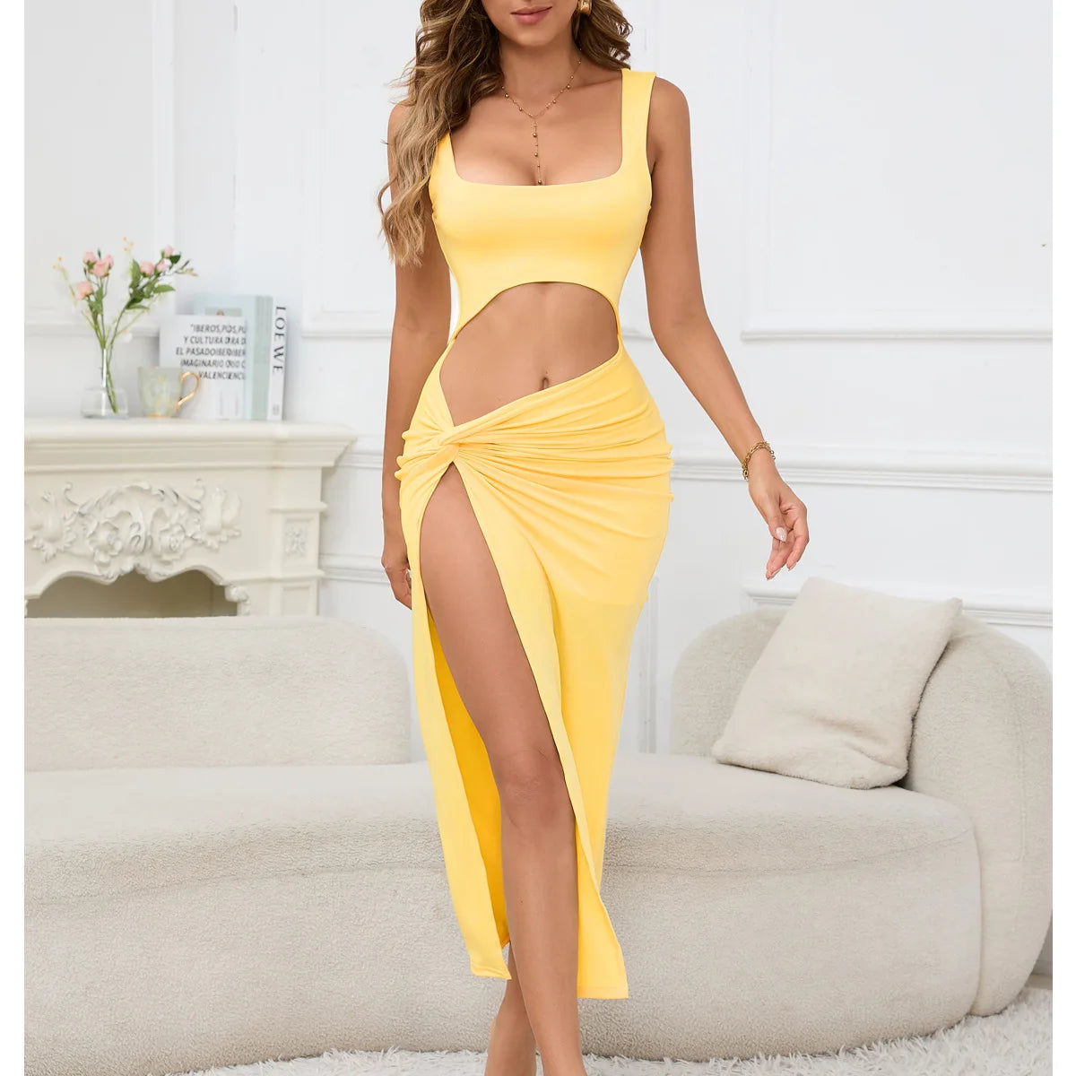 Elegant Summer Solid Color Hollow Navel Dress for Women - Image 10