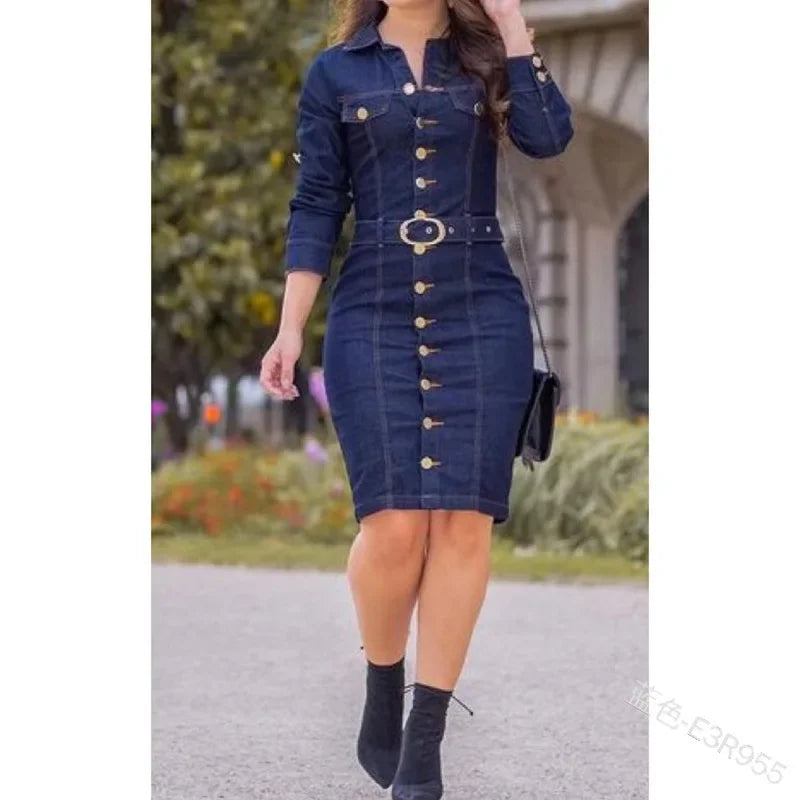 Elegant Slim Fit Denim Dress for Women - Image 11