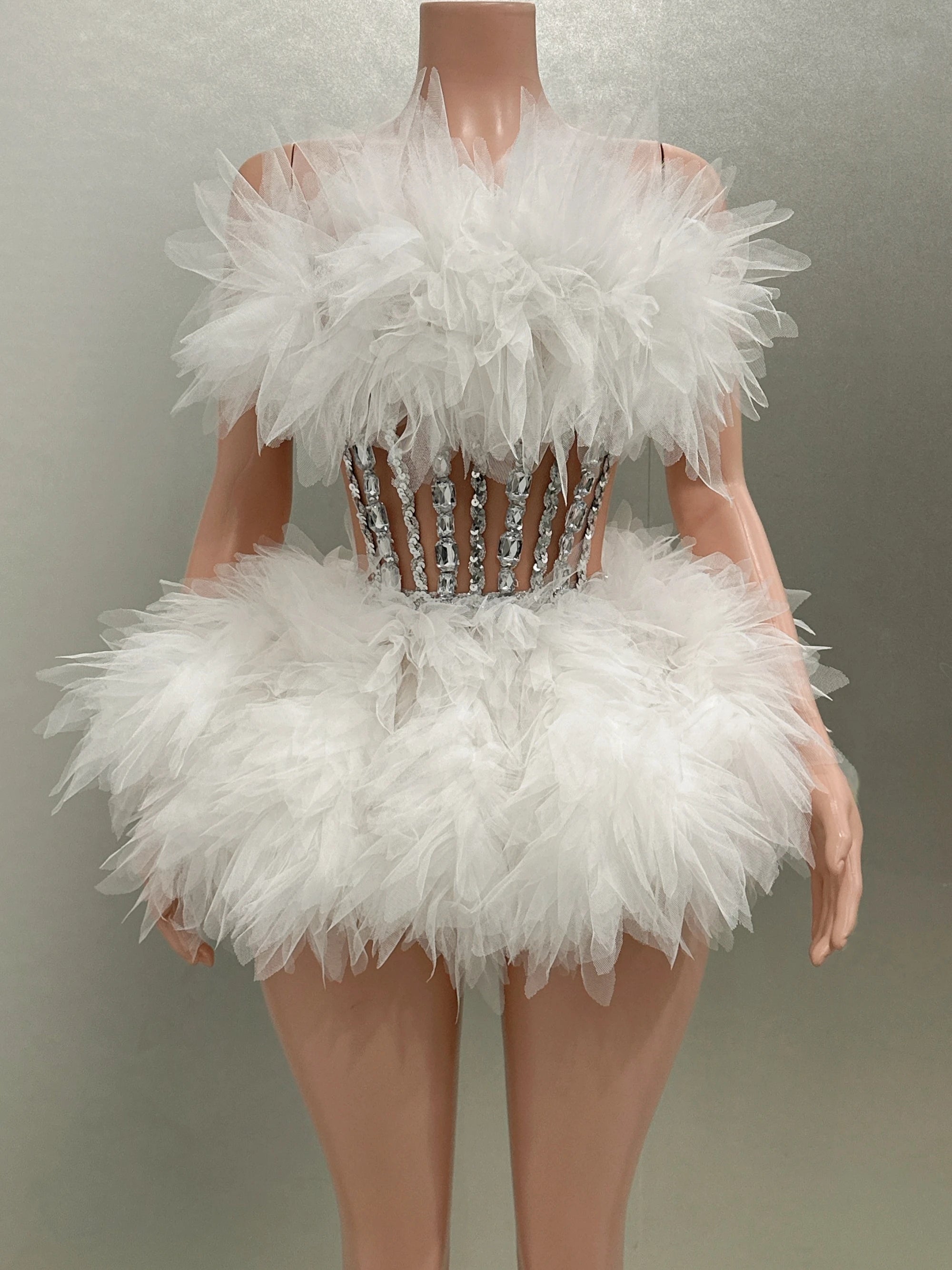 Glamorous Strapless Mesh Ruffle Mini Dress for Parties - Image 4