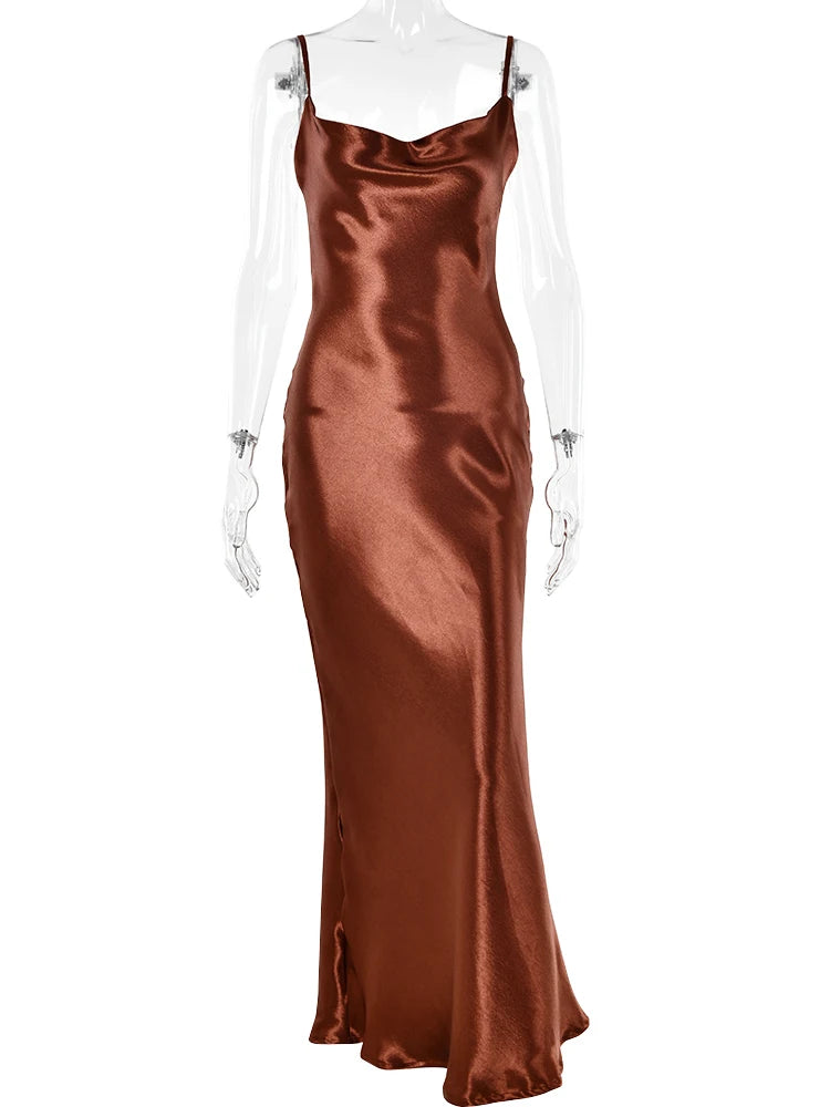 Elegant Backless Satin Spaghetti Strap Summer Dress for Parties - Image 35