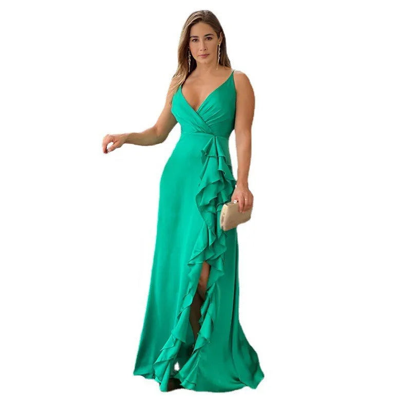 Chic Strapless Ruffled Split Maxi Dress for Summer - Image 8