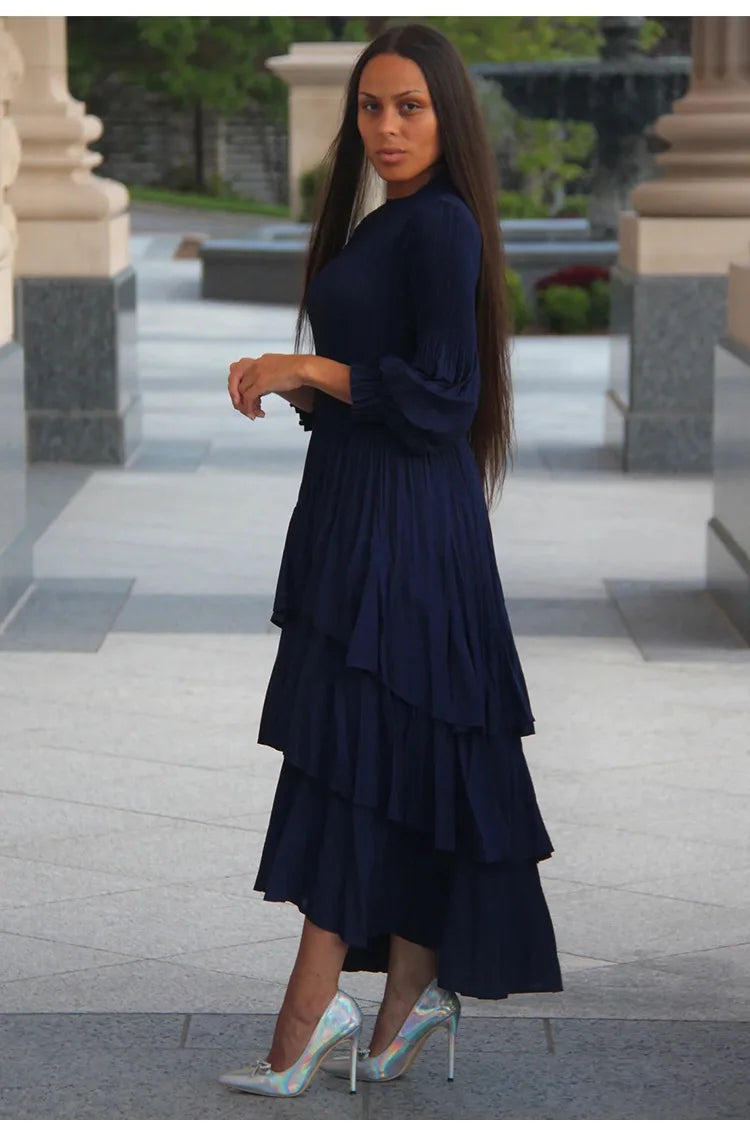Elegant Lantern Sleeve Dress with Lotus Edge Skirt - Image 35