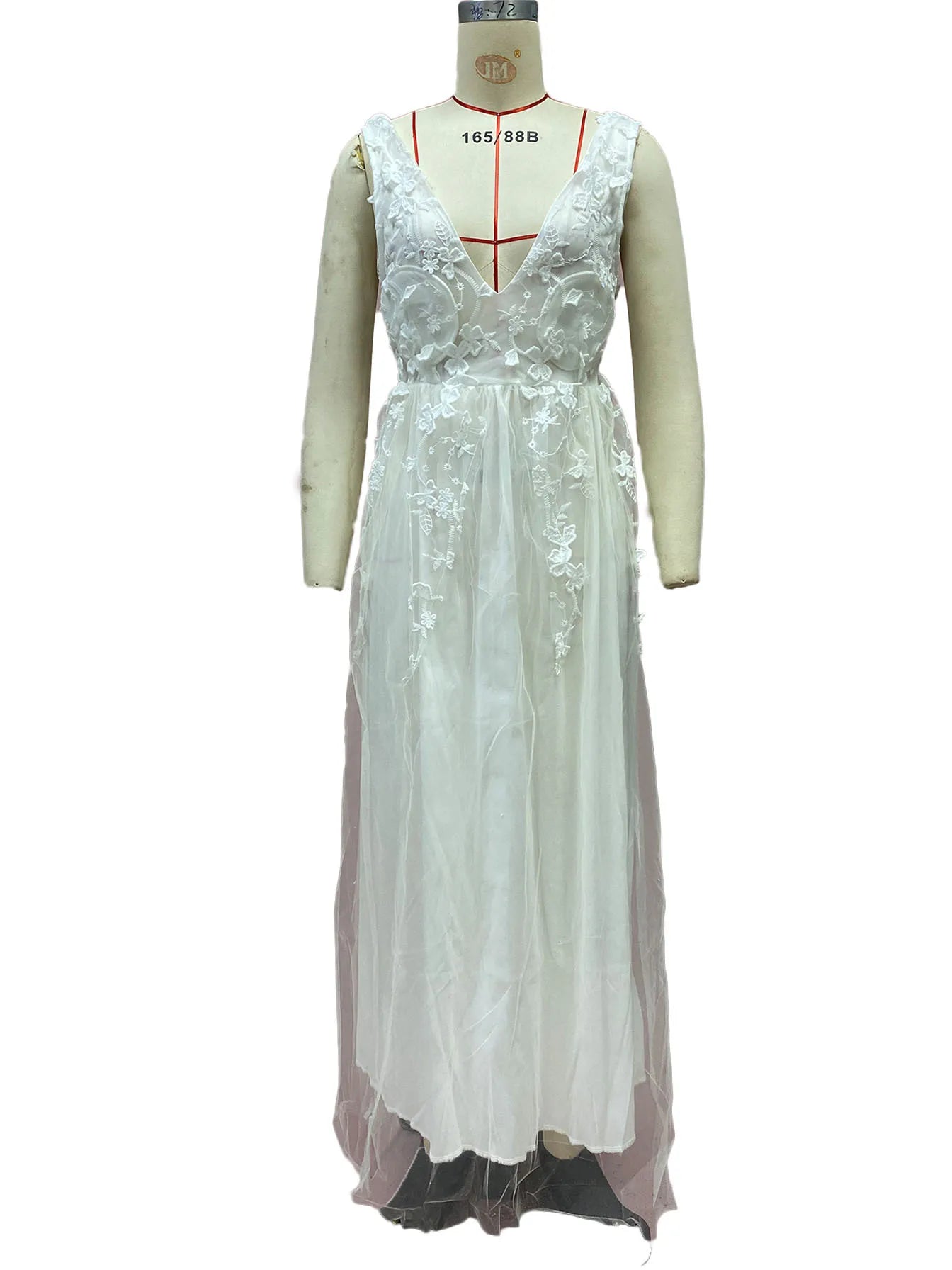 Elegant Sleeveless Deep V-Neck Lace Wedding Dress - Image 11