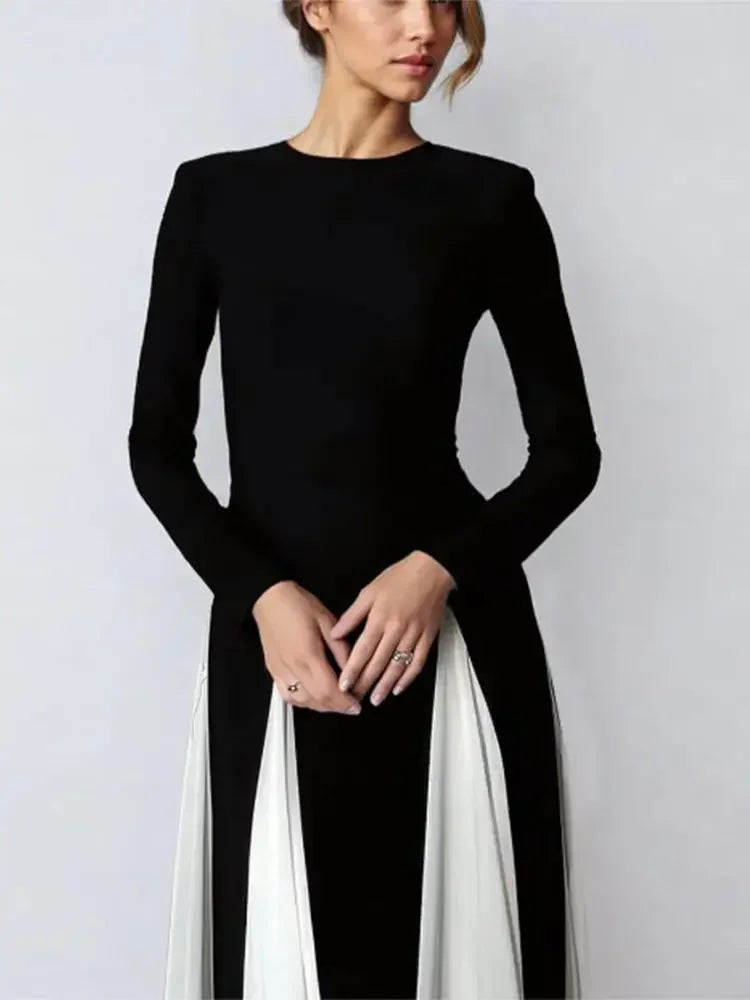 Elegant Black and White Patchwork Maxi Dress for Women - Image 7