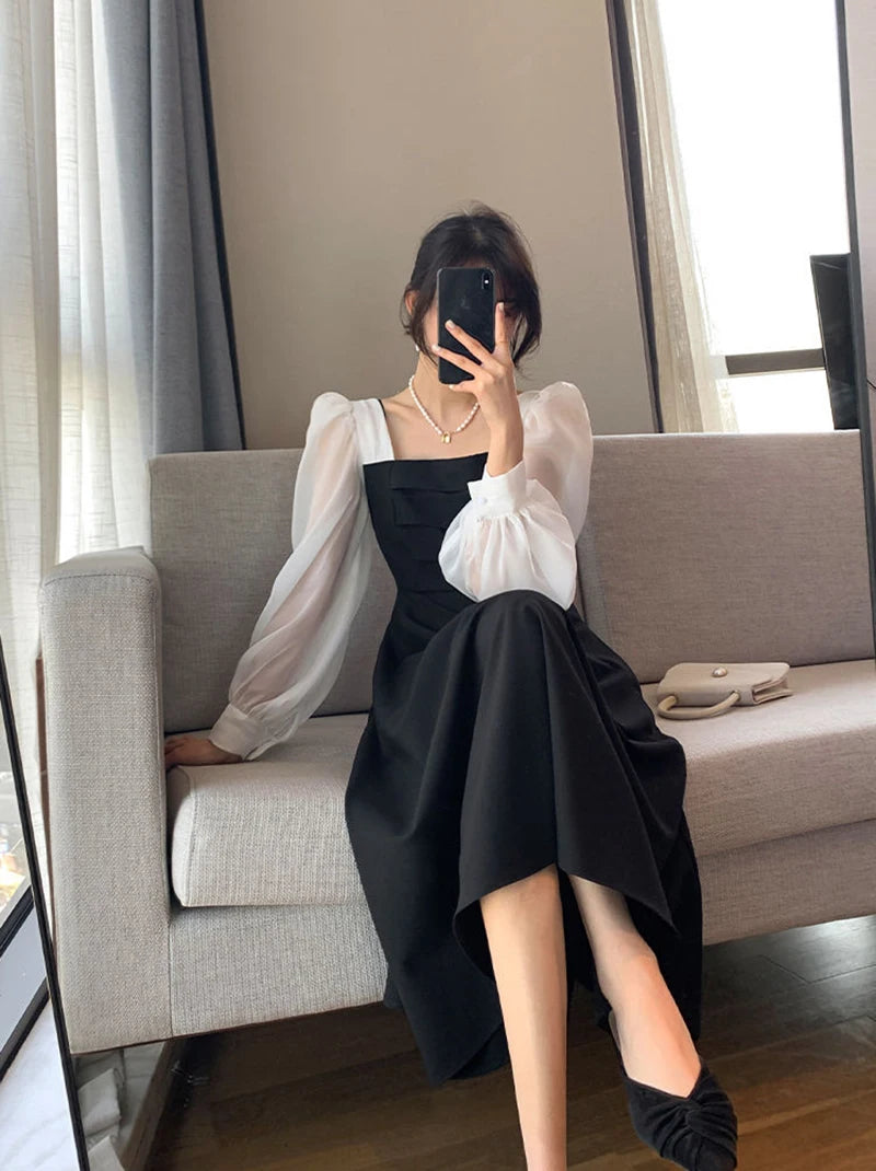 Elegant High Waist Chiffon Black Dress for Women - Image 26