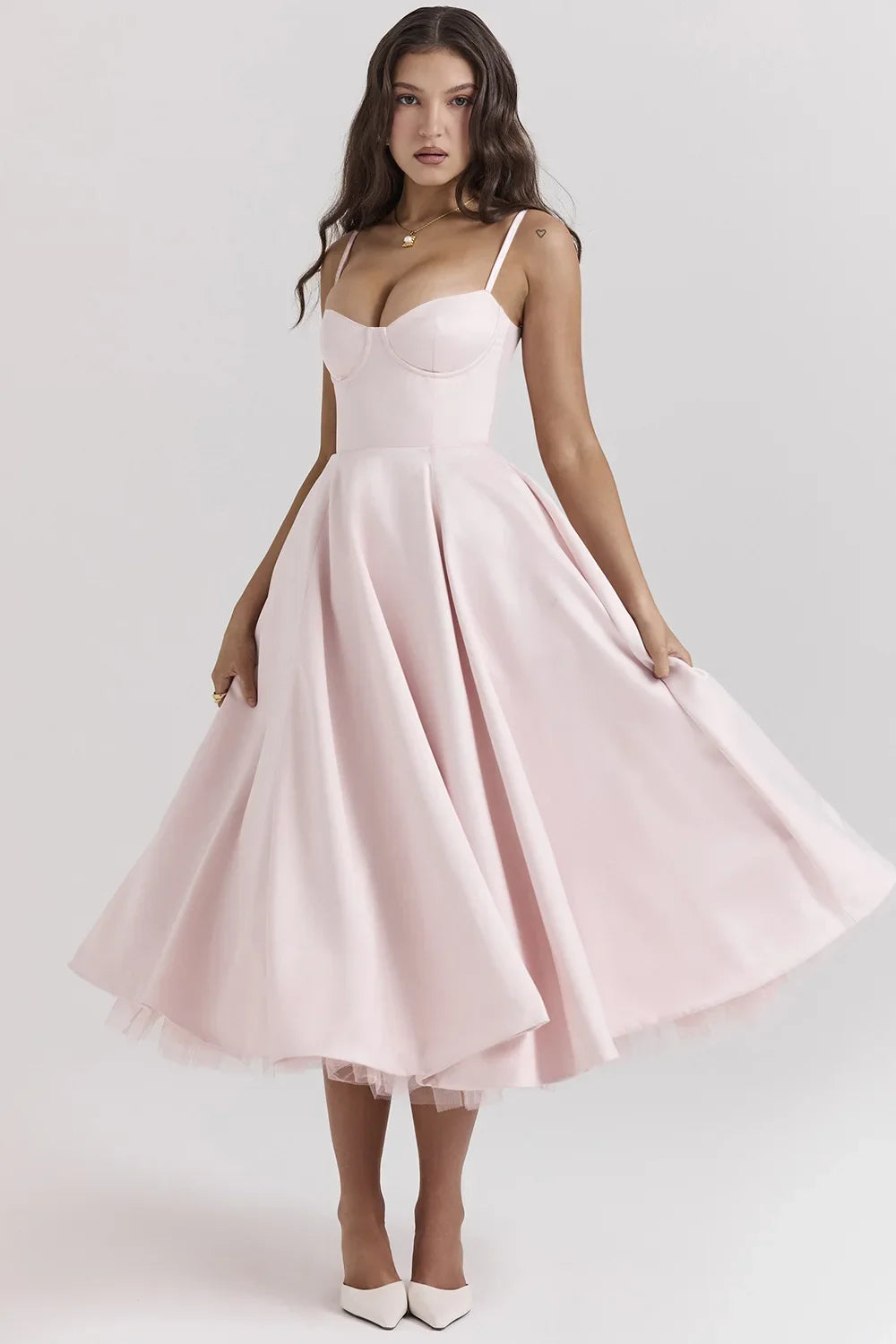 Elegant Summer Midi Swing Dress with Mesh Design - Image 40