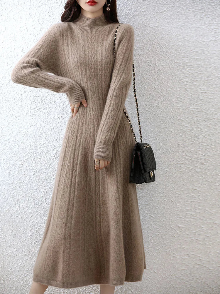 Elegant Cashmere Turtleneck Long Dress for Women - Image 18
