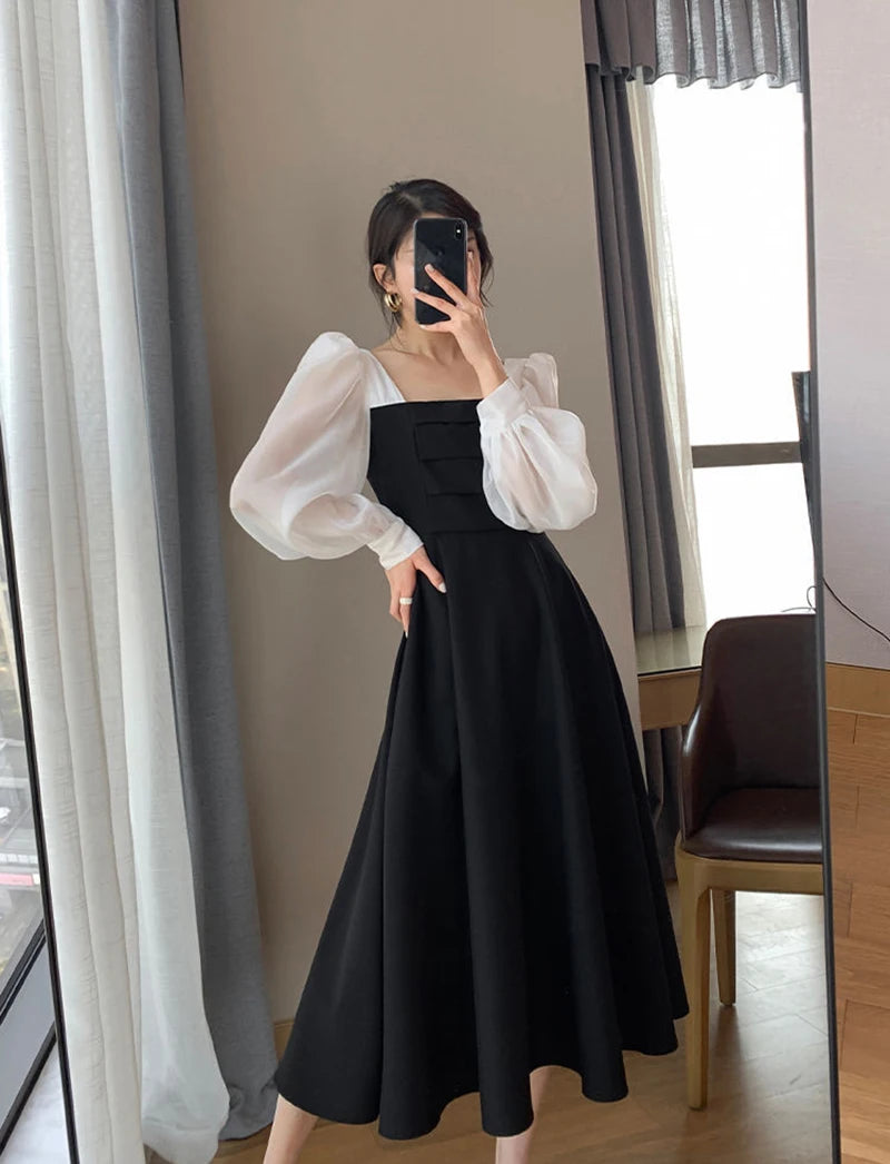 Elegant High Waist Chiffon Black Dress for Women - Image 21