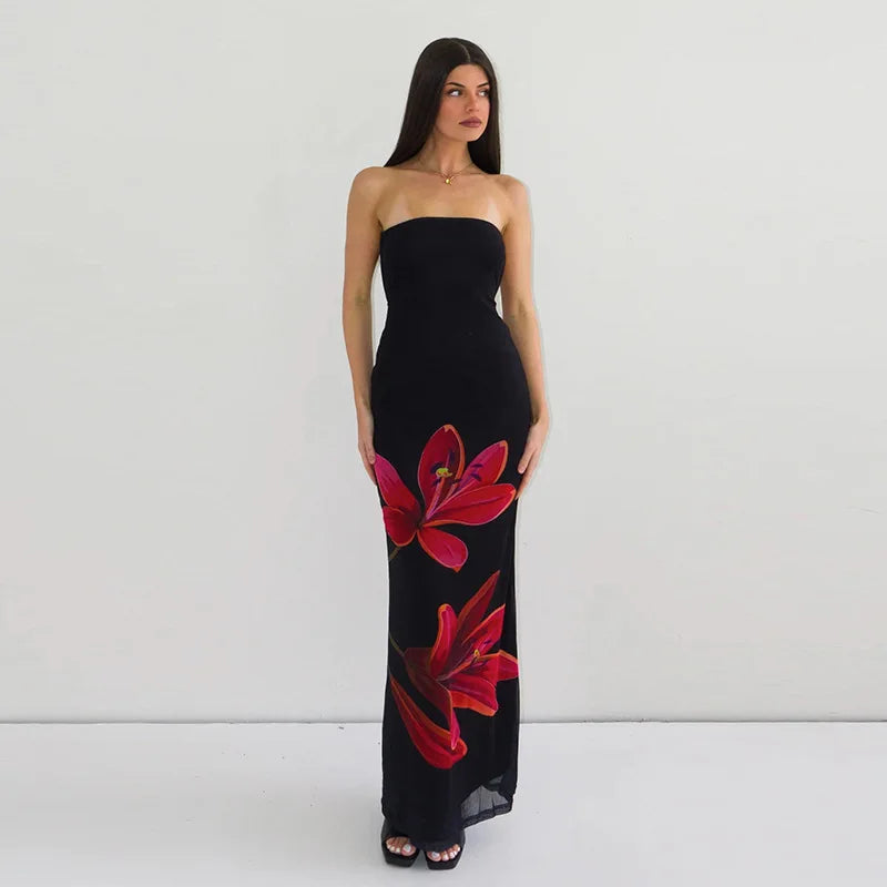 Floral Mesh Strapless Dress for Summer Beach Vacations - Image 3