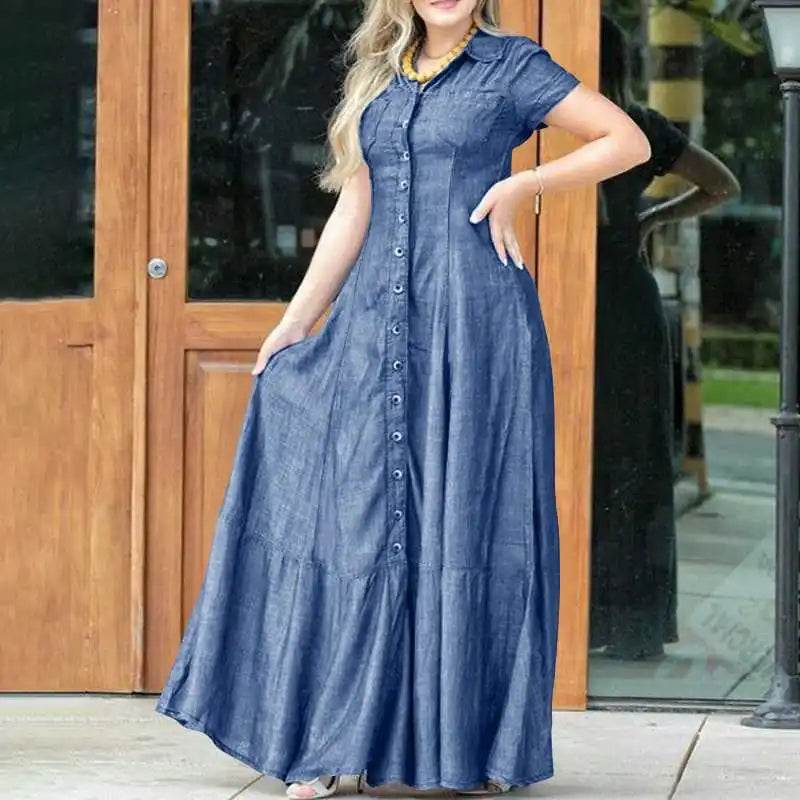 Elegant Summer Cowboy Dress with Button Design for Women - Image 5