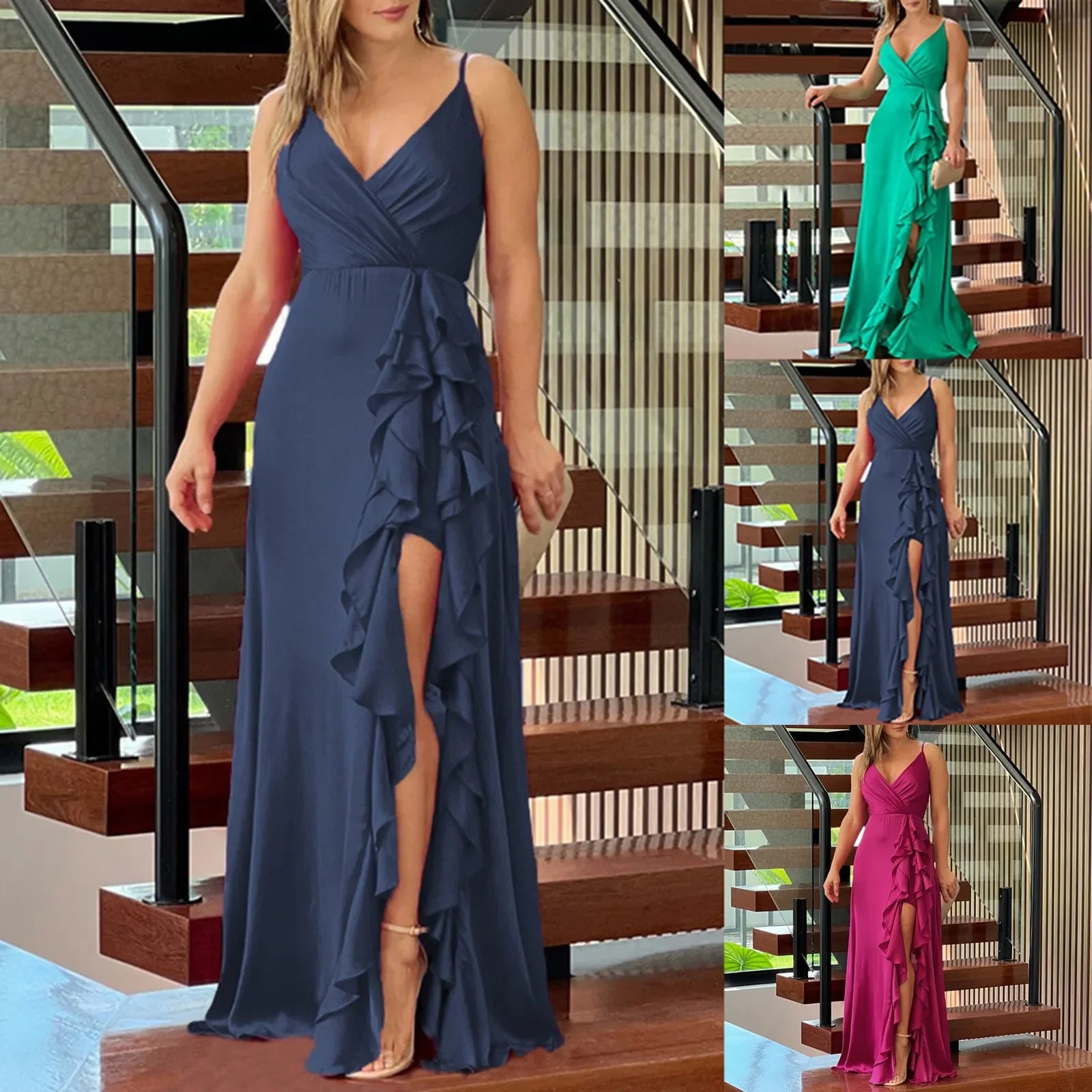 Maxi Dress with Ruffle Hem and Deep V-Neck - Summer Beach Party - Image 8