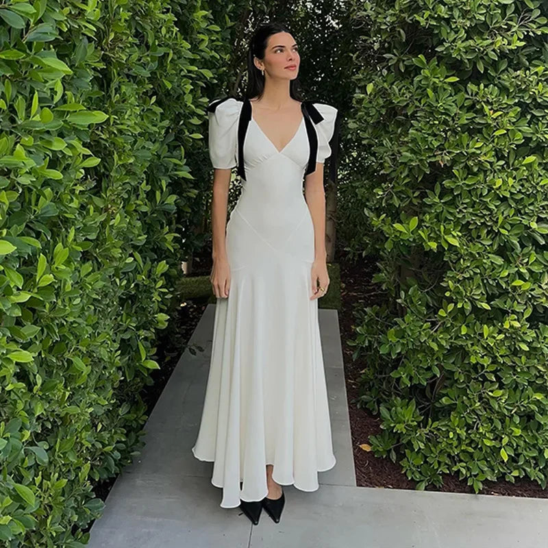 Elegant High Waist Bow Lace-Up Maxi Dress for Women - Image 20