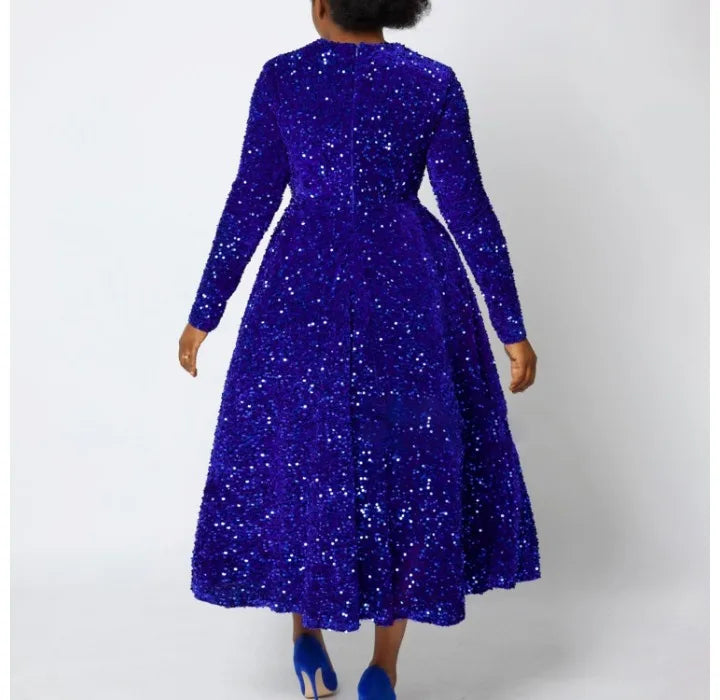 Chic High Waist Sequin Long Sleeve Autumn Dress - Image 13