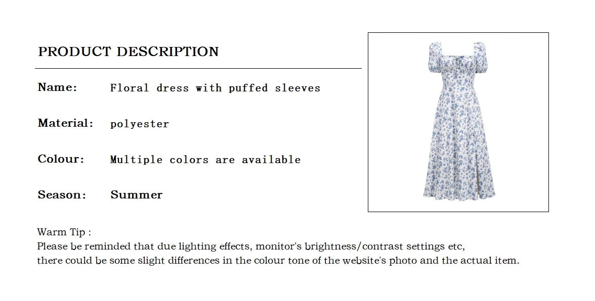 Elegant Y2K Blue Floral Puff Sleeve Dress for Summer Parties - Image 6