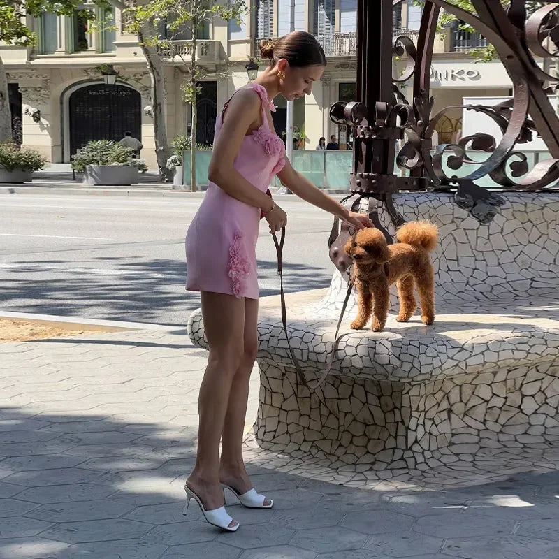 Chic High Waist Pink 3D Flower Mini Dress - Image 15