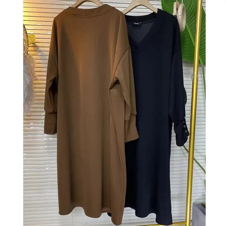 Plus Size Casual V-Neck Long Dress for Autumn & Winter - Image 8