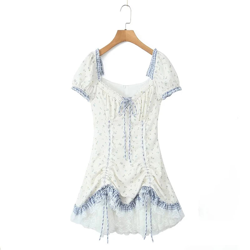 Vintage Floral Print Puff Sleeve Mini Dress for Summer Parties