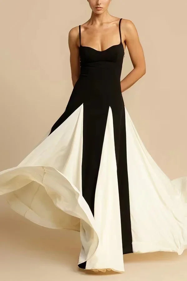 Elegant Backless A-line Maxi Dress with Contrast Mesh - Image 15