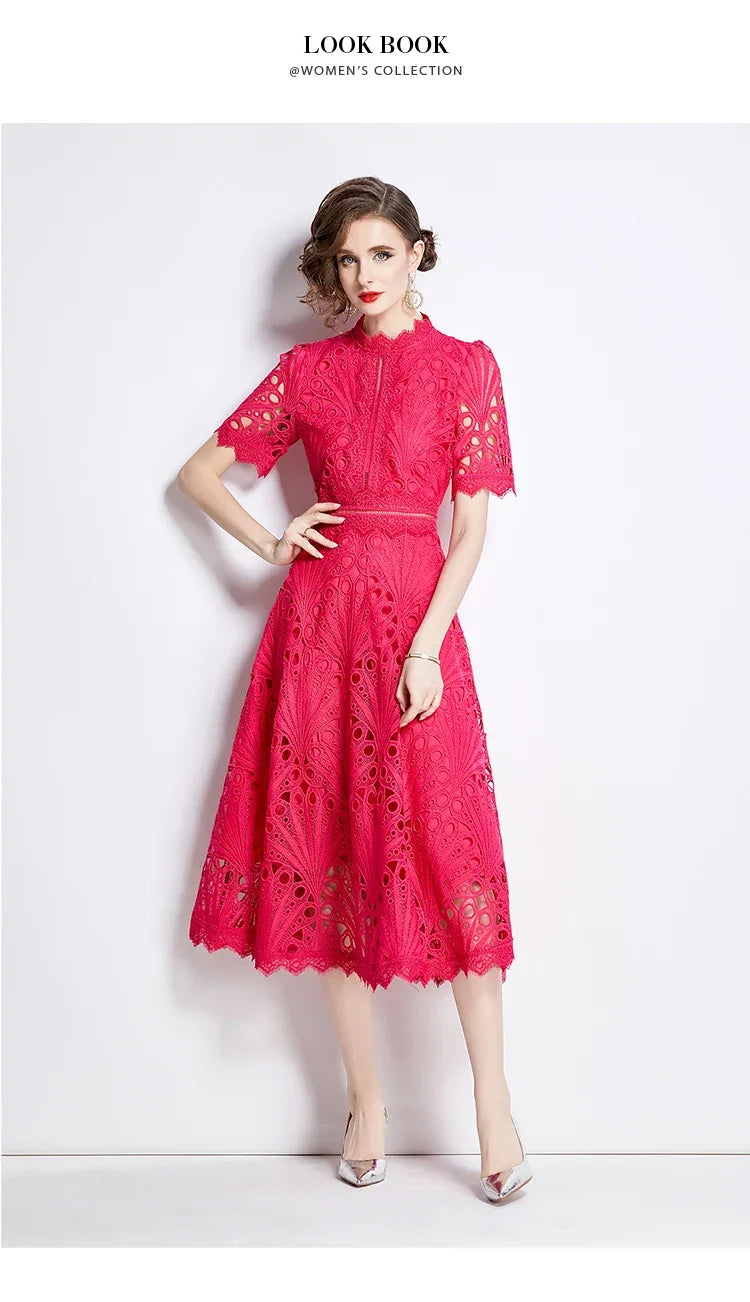 Elegant Vintage Lace Short Sleeve Summer Dress for Women - Image 31