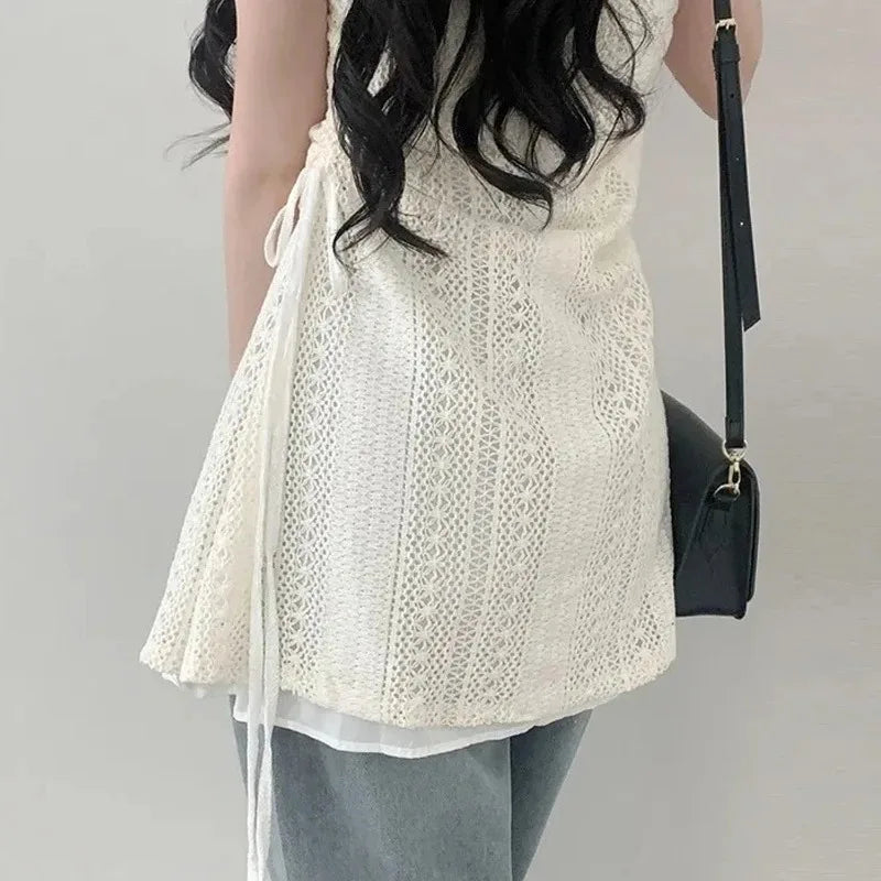 Chic French Lace Stitching Summer Sling Dress for Women - Image 5