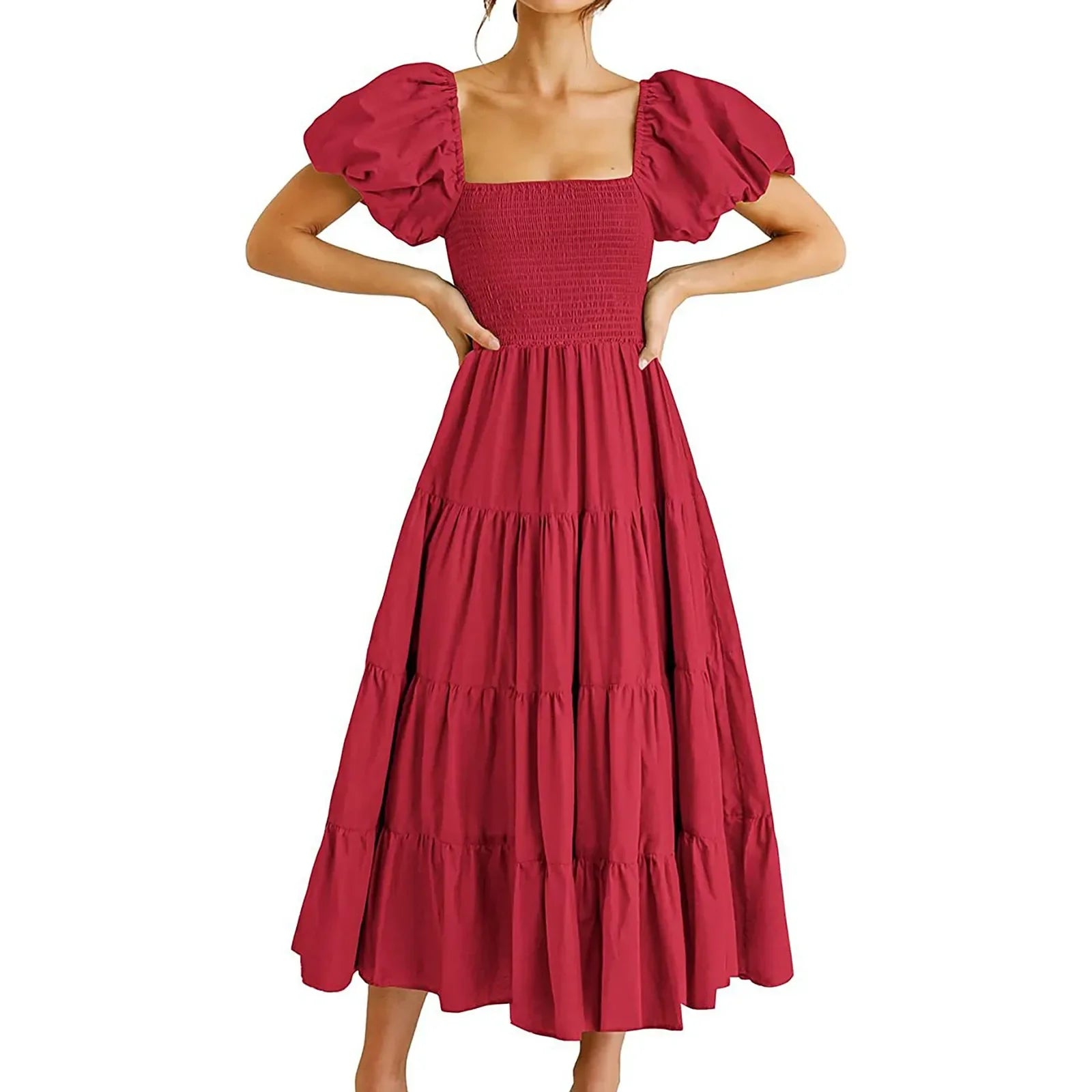 Floral High Waist Puffed Sleeve Summer Dress for Girls - Image 13