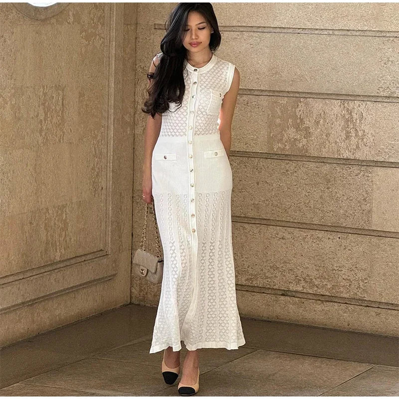 Stylish Sleeveless O-Neck Split Knitted Dress for Women - Image 9