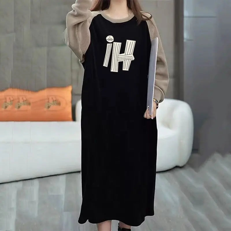 Trendy Patchwork Midi Dress for Spring & Autumn - Image 5