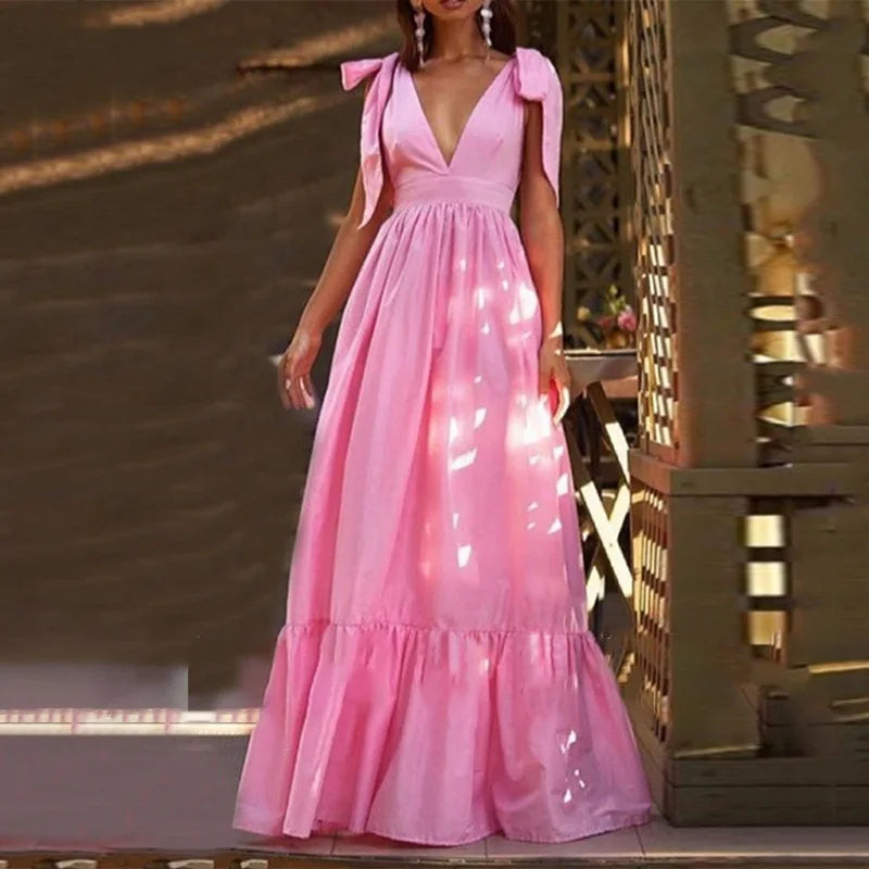 Elegant Backless V-Neck Maxi Dress for Summer Parties - Image 13