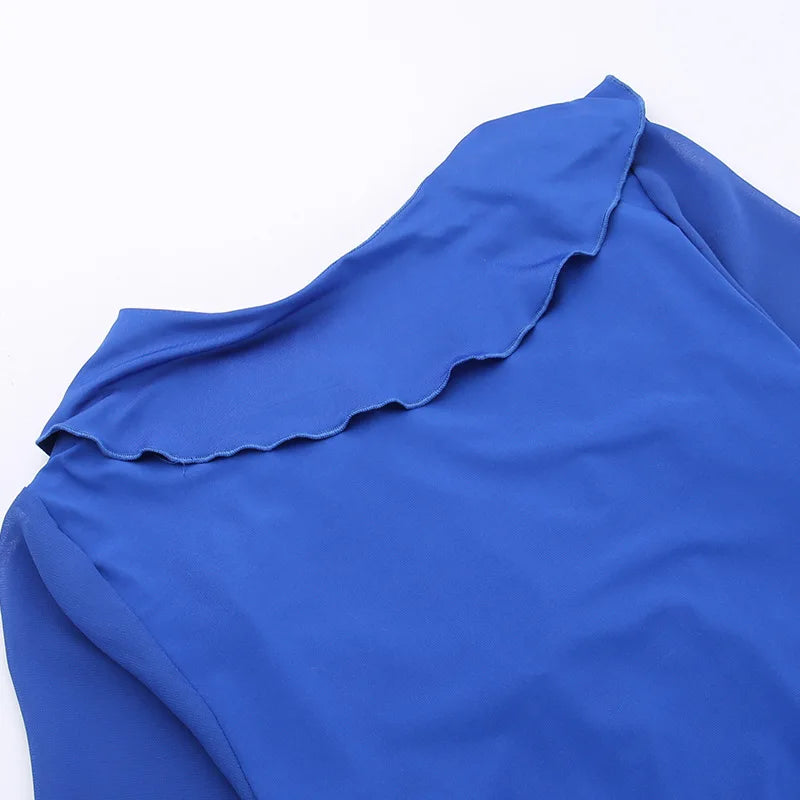 Summer V-Neck Mesh Bandage Mini Dress with Ruffles - Image 36