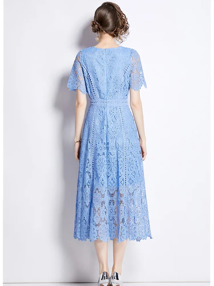Elegant Vintage Lace Short Sleeve Summer Dress for Women - Image 11