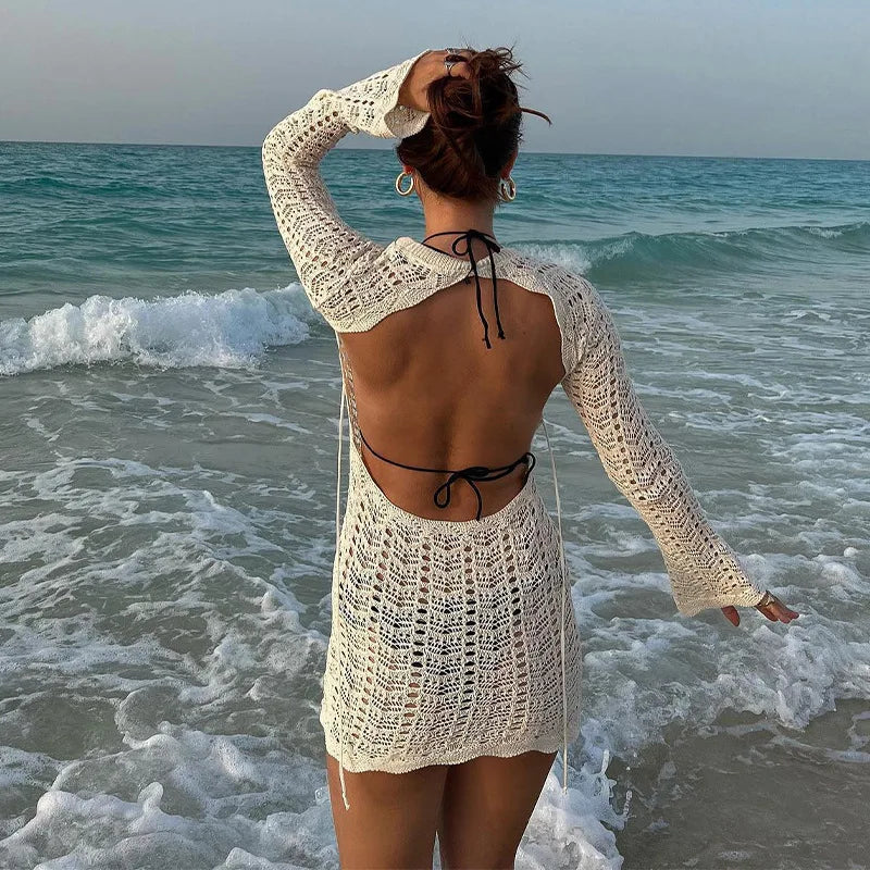 Chic Backless Hollow Out Mini Dress for Summer Beach