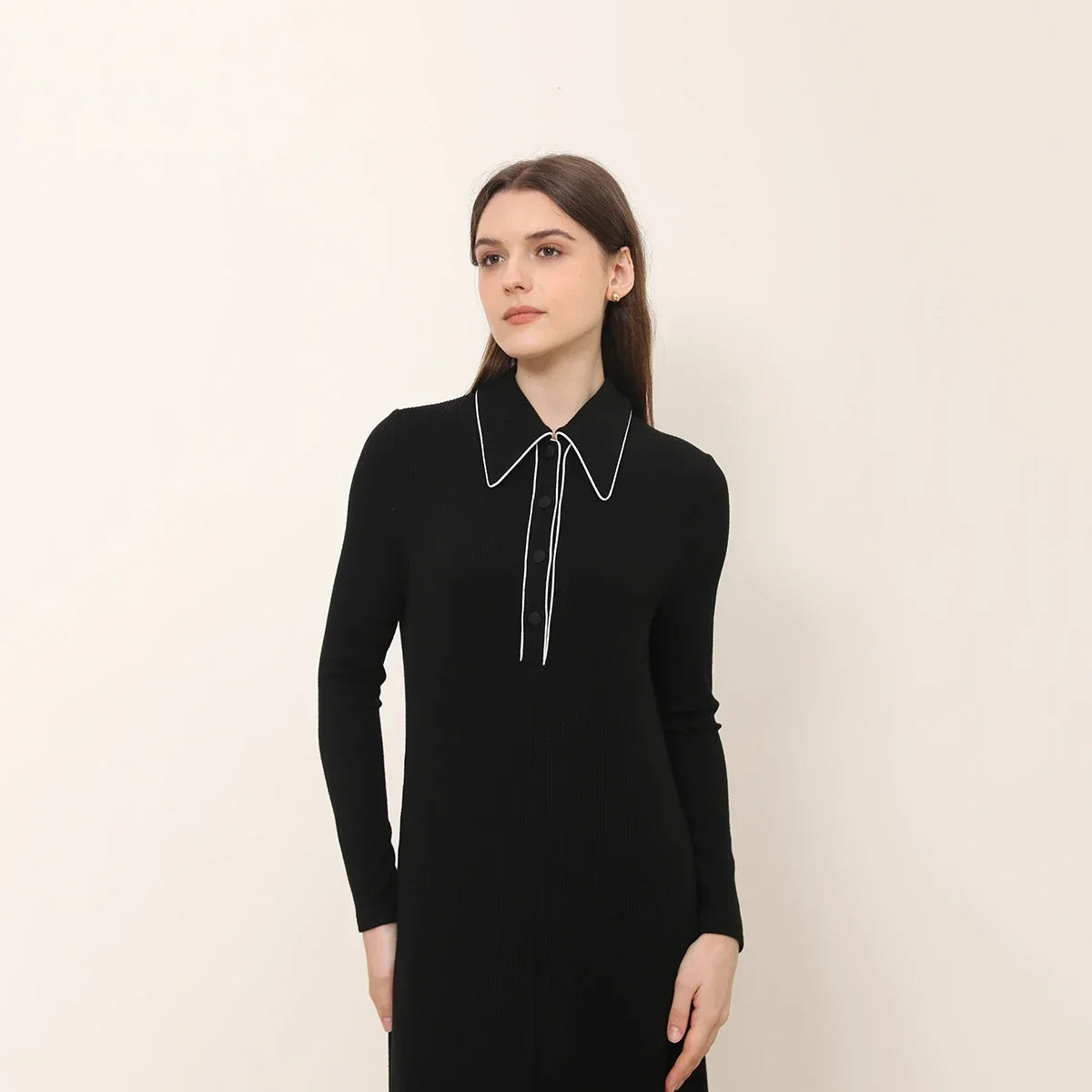 Chic Turn Down Collar Maxi Dress for Women - Image 5