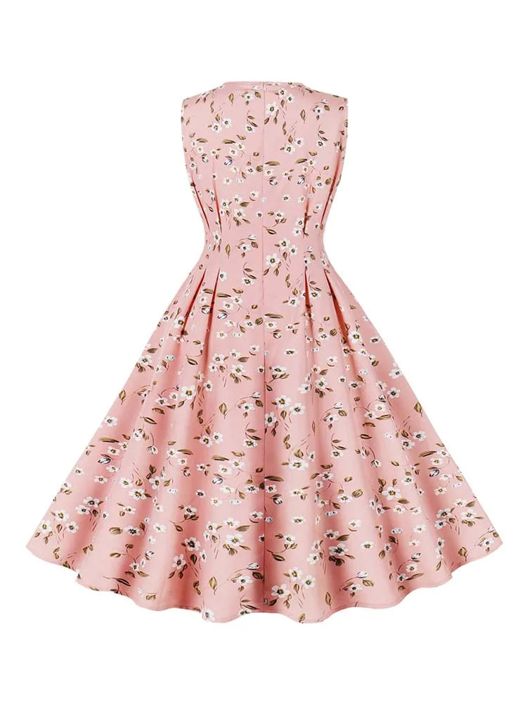 Elegant Floral Print Summer Dress for Women - Retro Vibes - Image 3