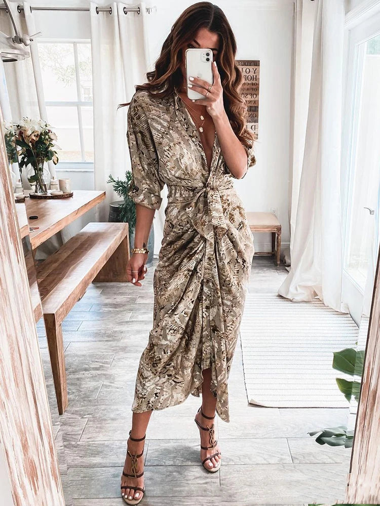 Elegant Summer Short Sleeve Ruched Shirt Dress for Women - Image 22