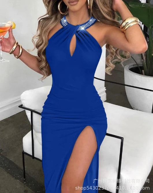 Elegant Rhinestone Multi-Strap High Slit Maxi Dress - Image 30