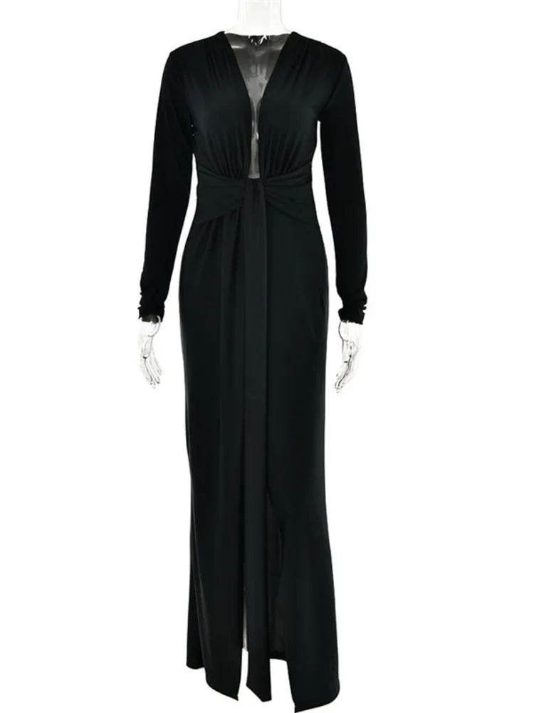 Elegant Deep V Neck Long Sleeve Maxi Dress for Women - Image 6