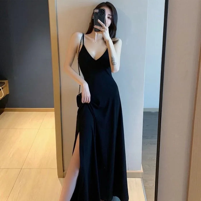 Sexy Black Sleeveless V-Neck Dress with Side Slit - Image 14