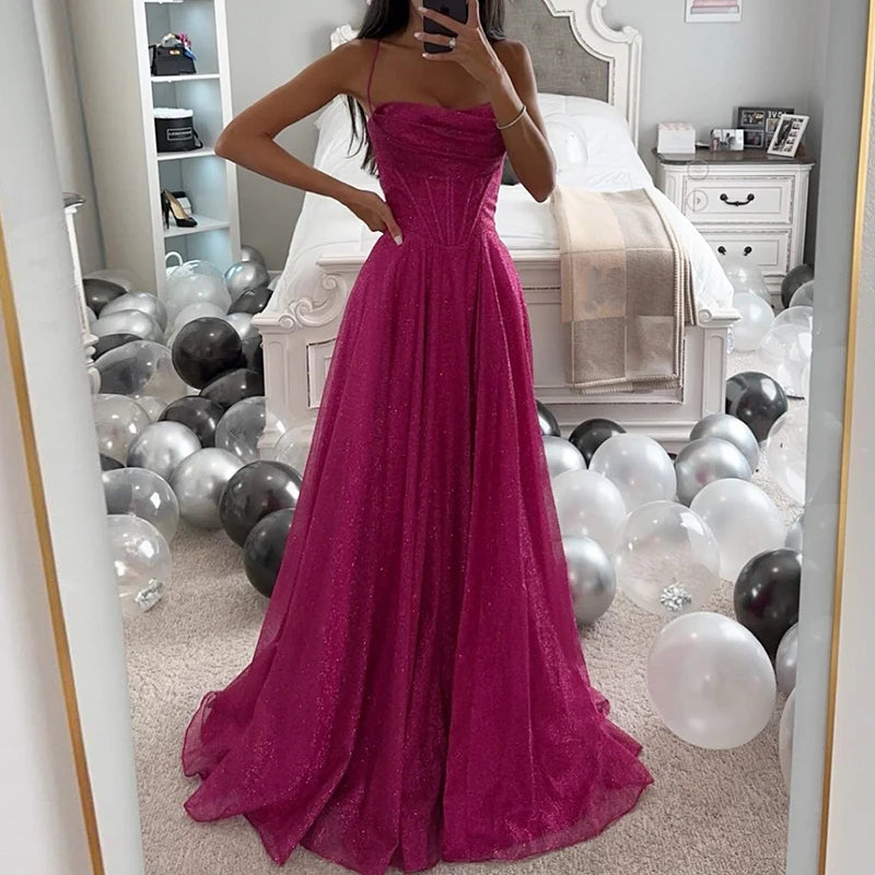 Elegant Off Shoulder Pleated Long Mesh Evening Dress - Image 6