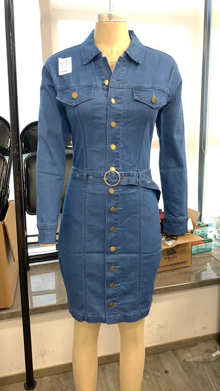 Elegant Slim Fit Denim Dress for Women - Image 4