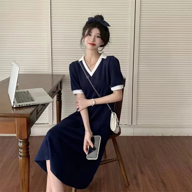 Chic Women's V-Neck A-Line Summer Dress with Patchwork - Image 26