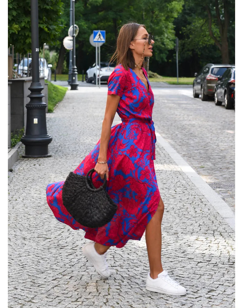 Floral Print V Neck Lace-Up Summer Dress for Women - Image 10