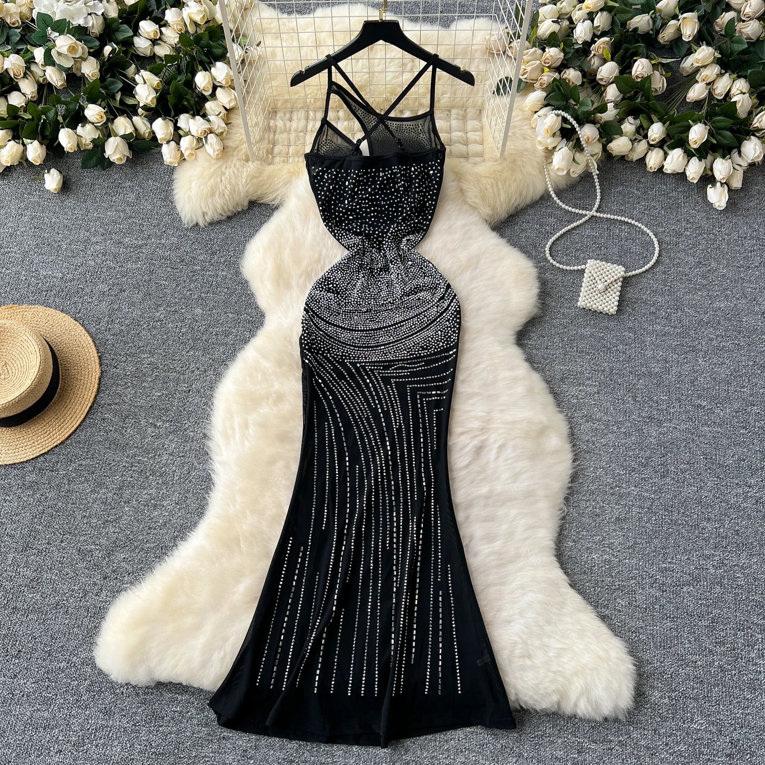 Elegant Rhinestone Cut-Out Slip Dress for Summer Events - Image 12