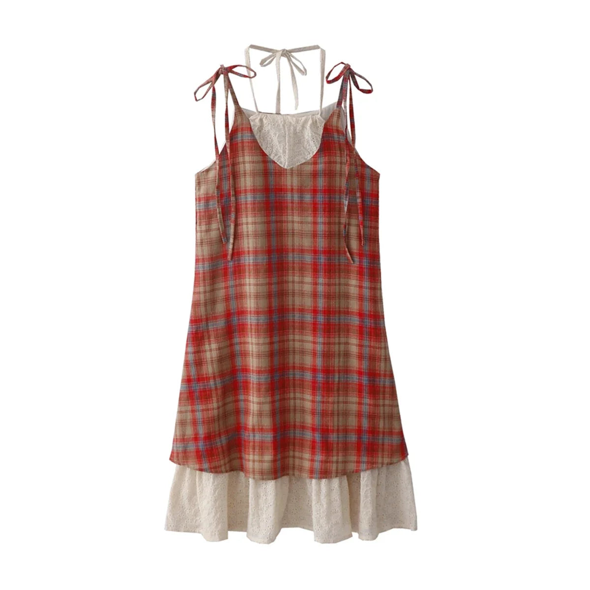 Retro Backless Plaid Lace Suspender Dress for Women - Image 6