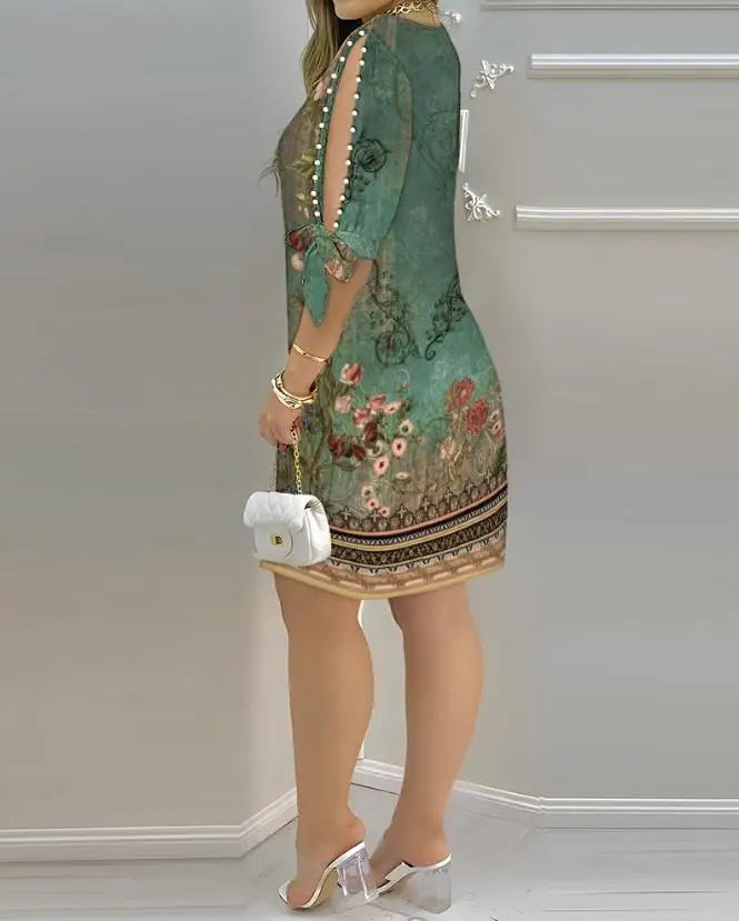 Elegant Boat Neck Casual Dress with Floral Print - Image 14