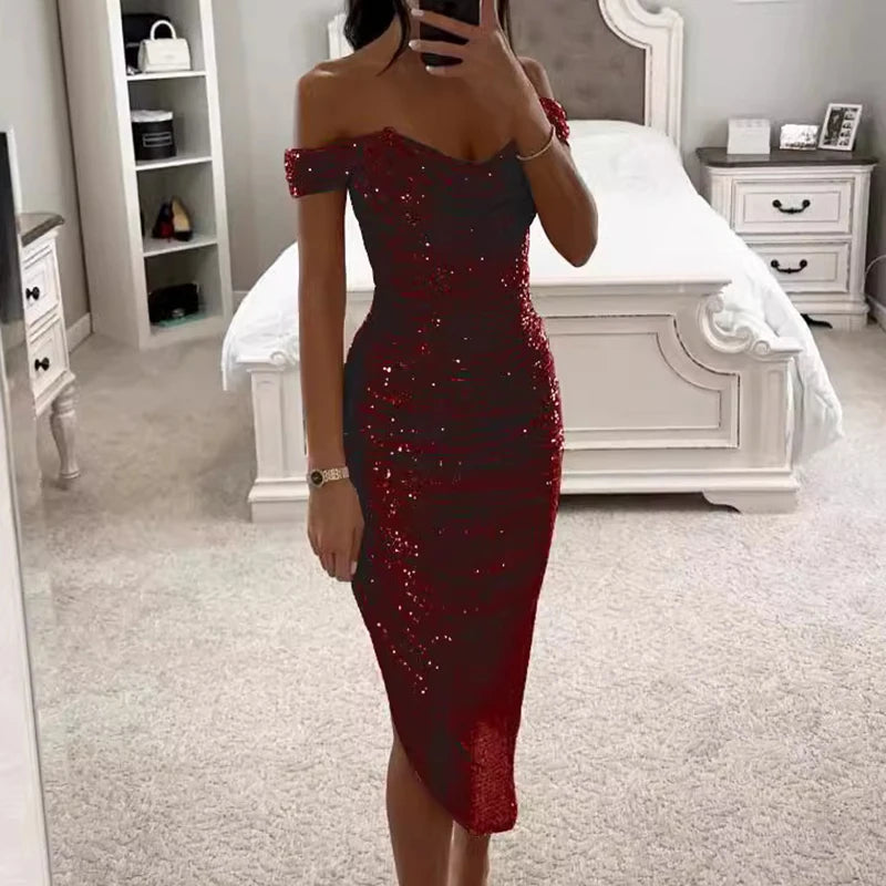 Elegant Asymmetrical Glitter Bodycon Party Dress for Women - Image 14