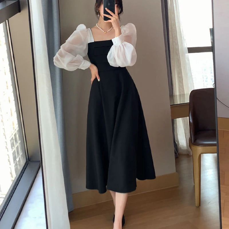 Elegant High Waist Chiffon Black Dress for Women - Image 5